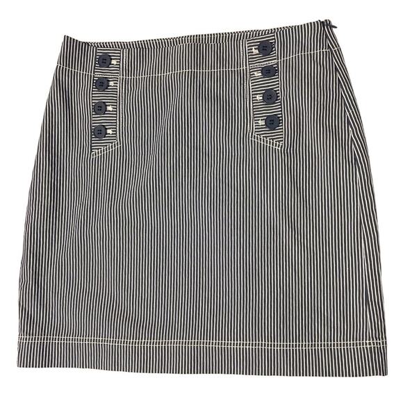 NWT Talbots Skirt Woman's Blue and White Stripe Size 8 Petite Buttons Mini - Picture 1 of 8